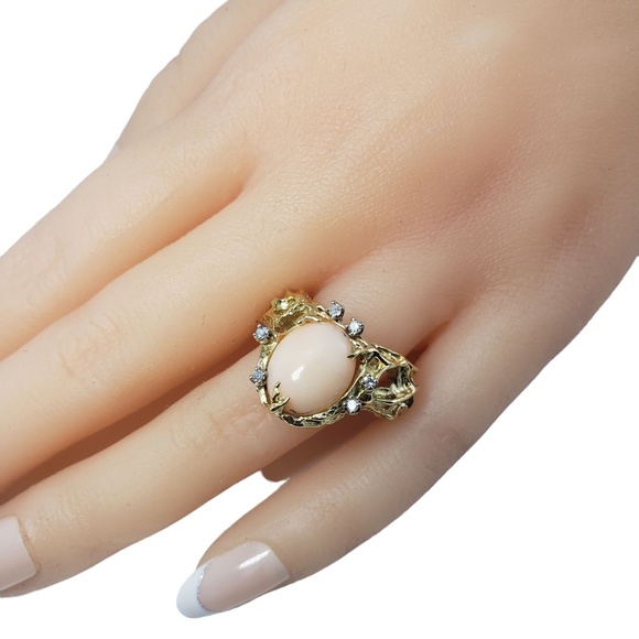 Vintage 18 Karat Yellow Gold Pink Cabochon Stone and Diamond #12969 - Picture 8 of 8